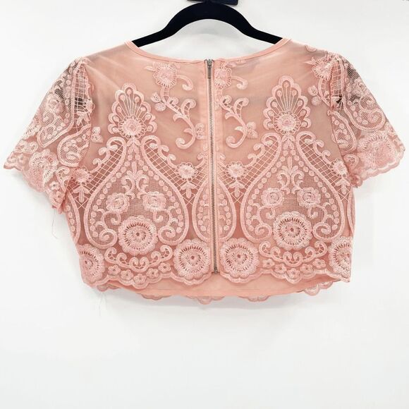 Bebe Orange Lace Scallop Hem Crop Top Women's Size 0‎ - Picture 3 of 5